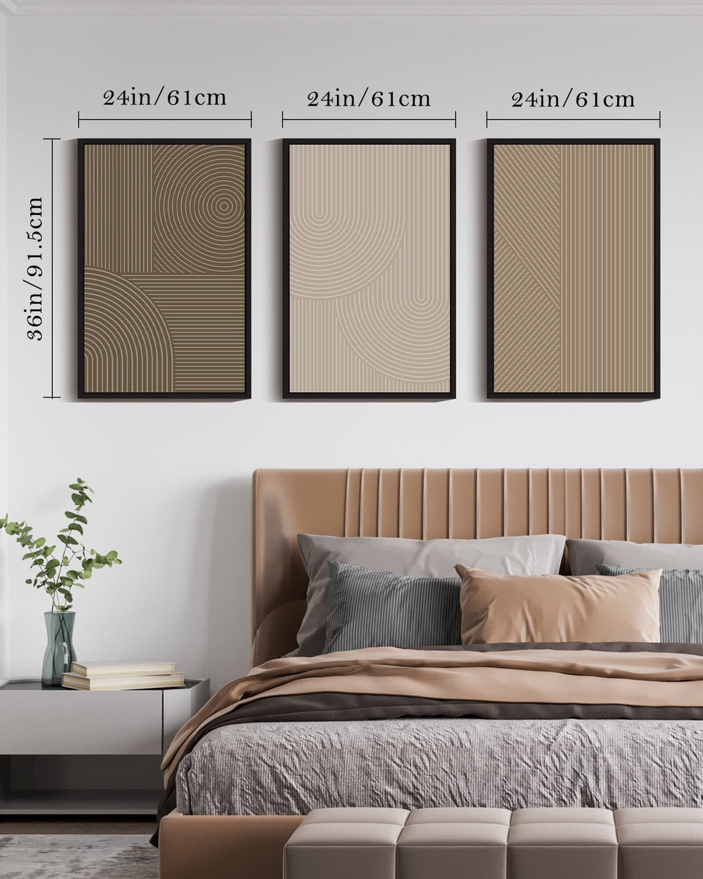 Drsoum Large Minimalist 24x36in3pcs Black Framed Abstract Wall Art Modern Boho Neutral Line Wall Decor Geometric Artwork Bedroom Living Room
