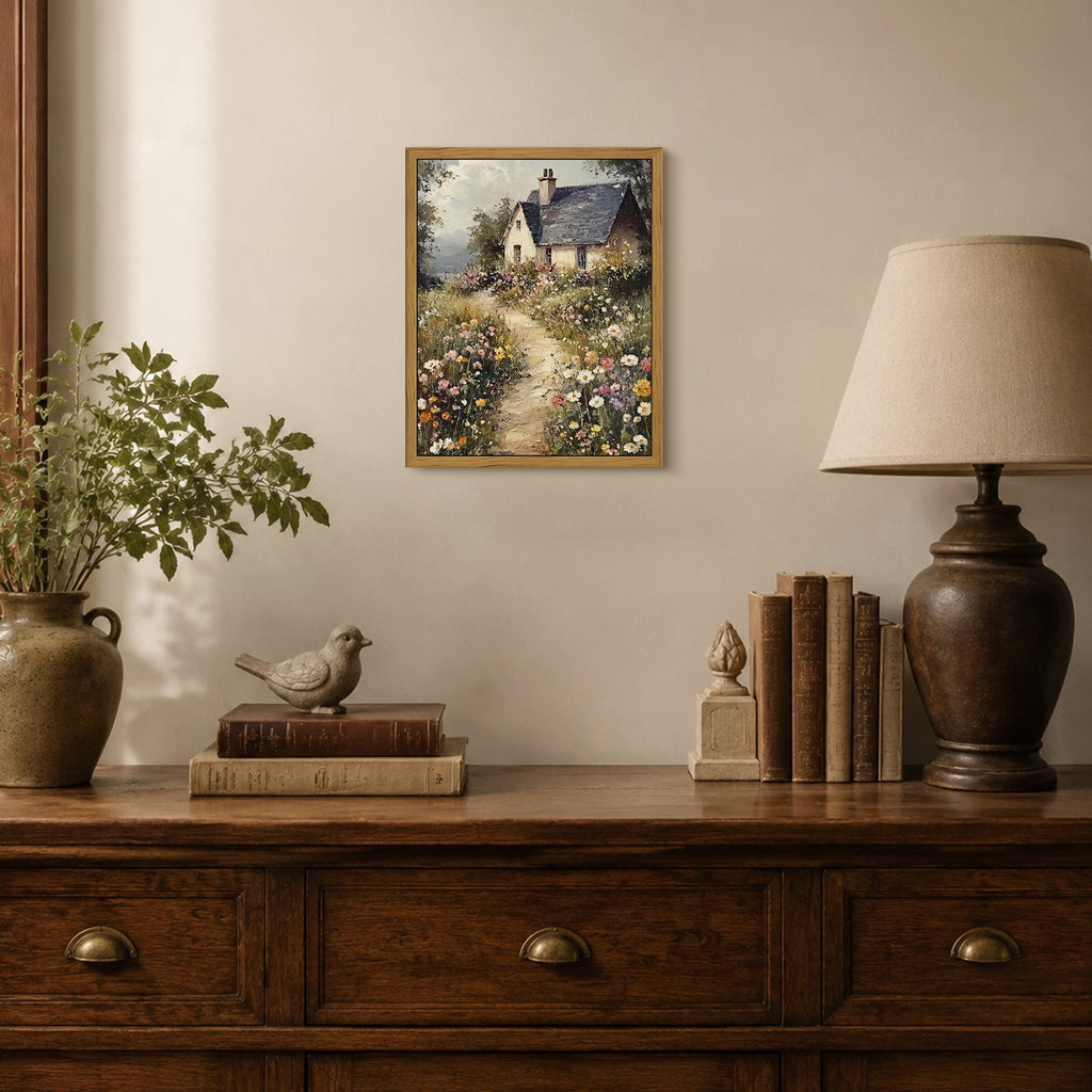Drsoum Vintage Cottage Wall Art Framed Floral Canvas Painting Print 8x10 Inch