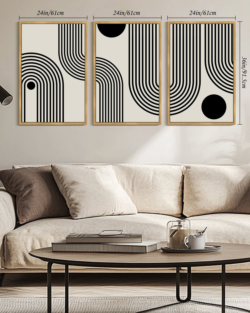 Drsoum Large 24x36in3pcs Natural Framed Black Minimalism Abstract Boho Wall Art Bohemian Decor Ready To Hang
