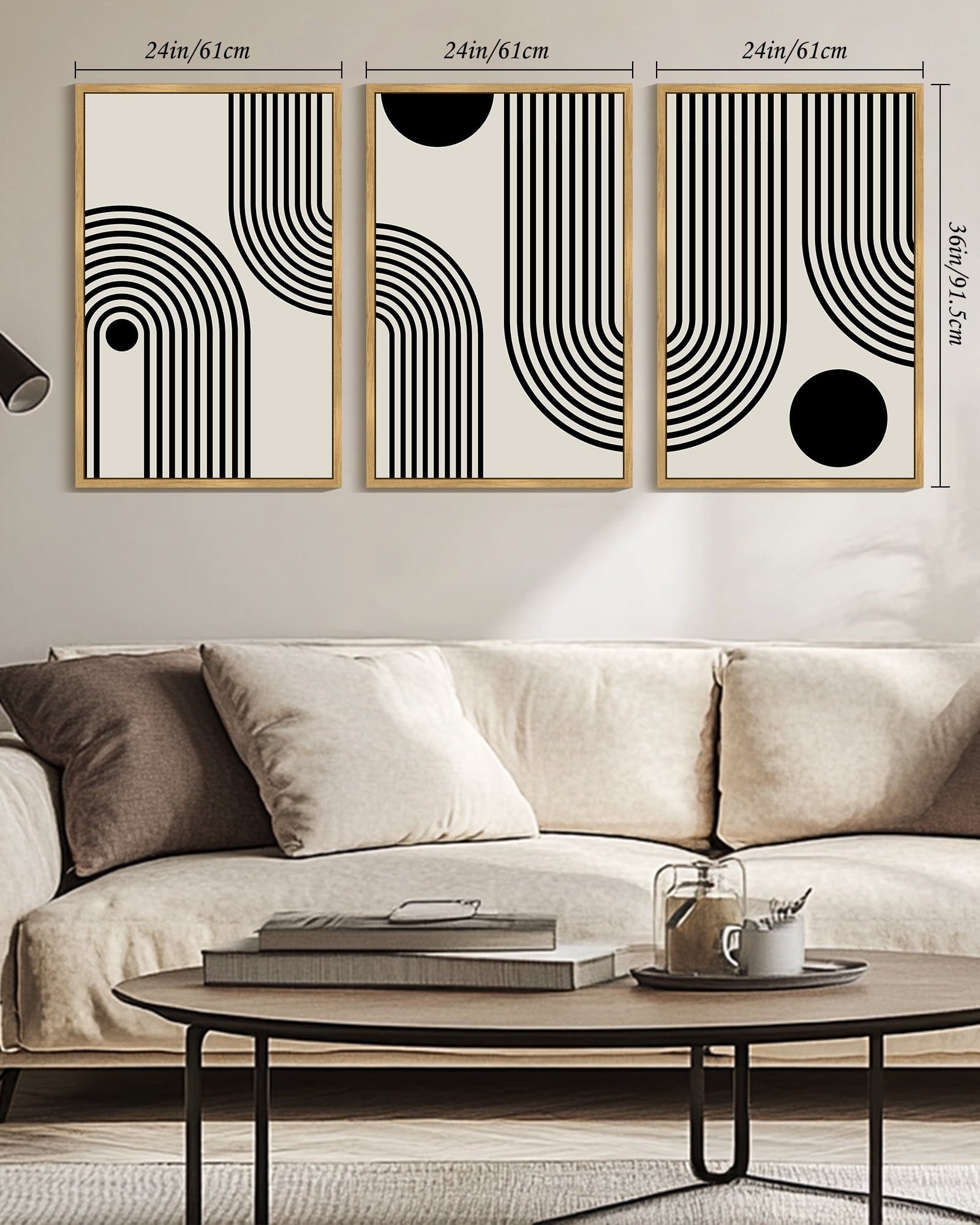 Drsoum Large 24x36in3pcs Natural Framed Black Minimalism Abstract Boho Wall Art Bohemian Decor Ready To Hang