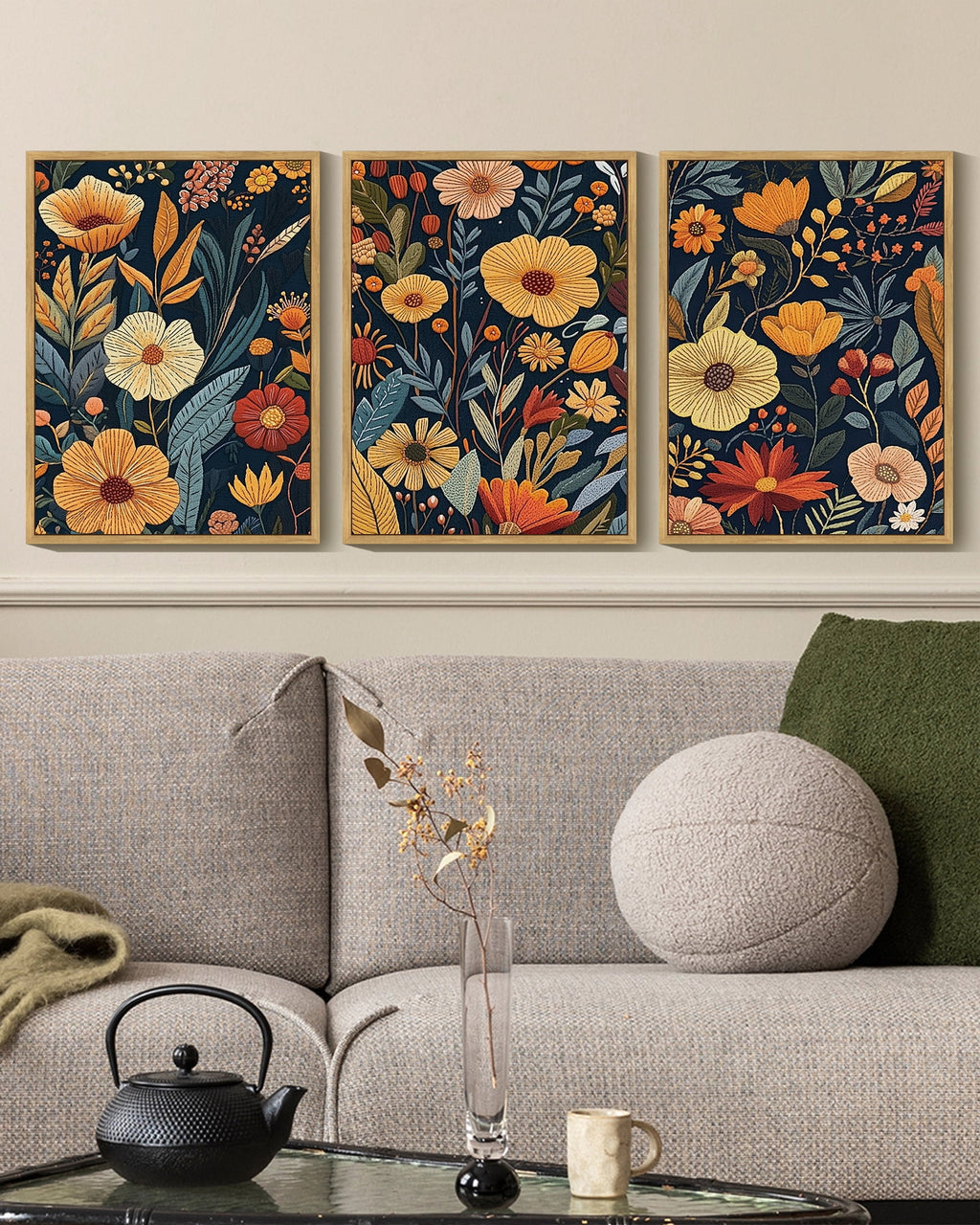 Drsoum Flower wall Art Floral Wildflowers Decor for Bedroom living Room 11x14in3pcs Natural Framed