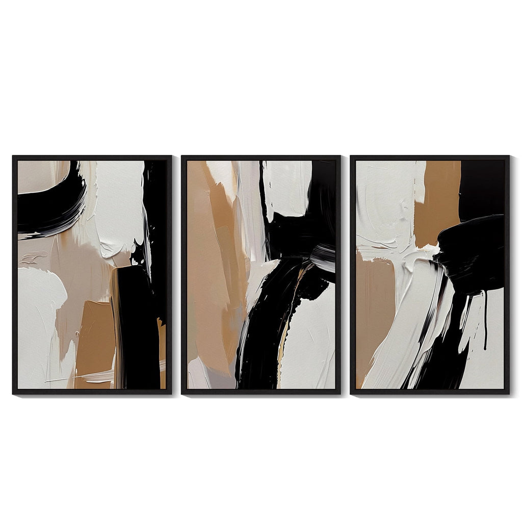 Drsoum Large Black Abstract Wall Art 24x36in3pcs Black Framed Modern Minimalist Painting Decor Graffiti Artwork