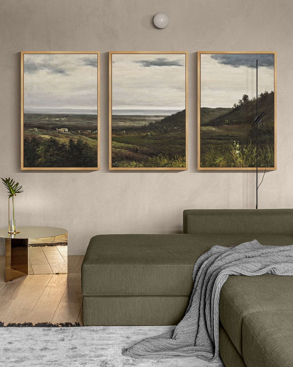 Drsoum Vintage 24x36in3pcs Brown Framed Landscape Wall Art Wilderness Mountain Retro Classic Farmhouse Paints Rustic24