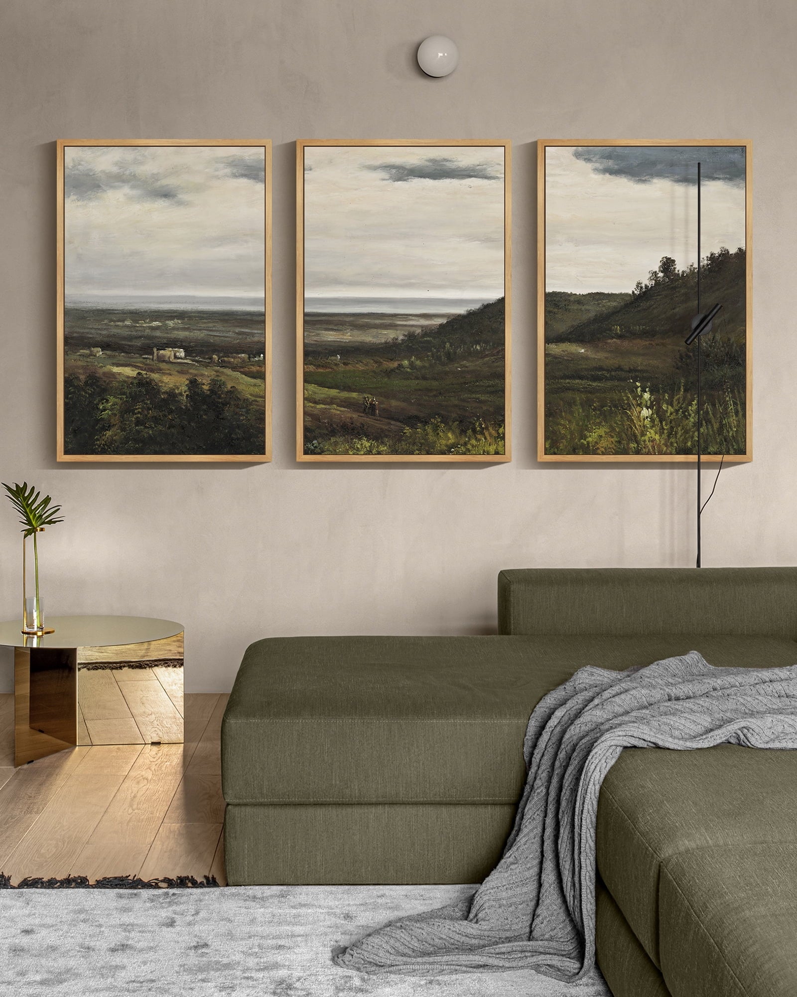 Drsoum Vintage 24x36in3pcs Brown Framed Landscape Wall Art Wilderness Mountain Retro Classic Farmhouse Paints Rustic24
