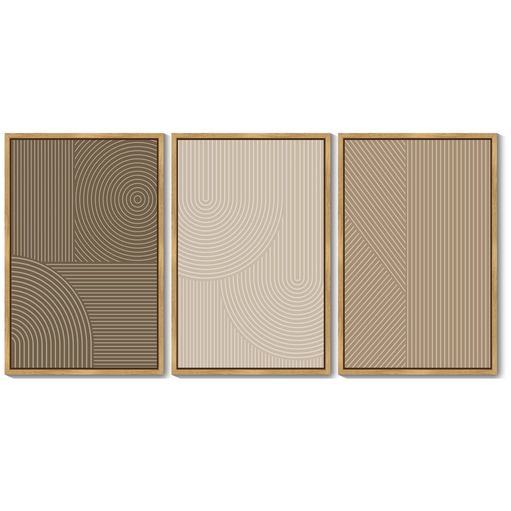 16x24in Natural Framed Minimalist Abstract Framed Wall Art Modern Boho Neutral Line Wall Decor Geometric Artwork Kitchen Dining Room